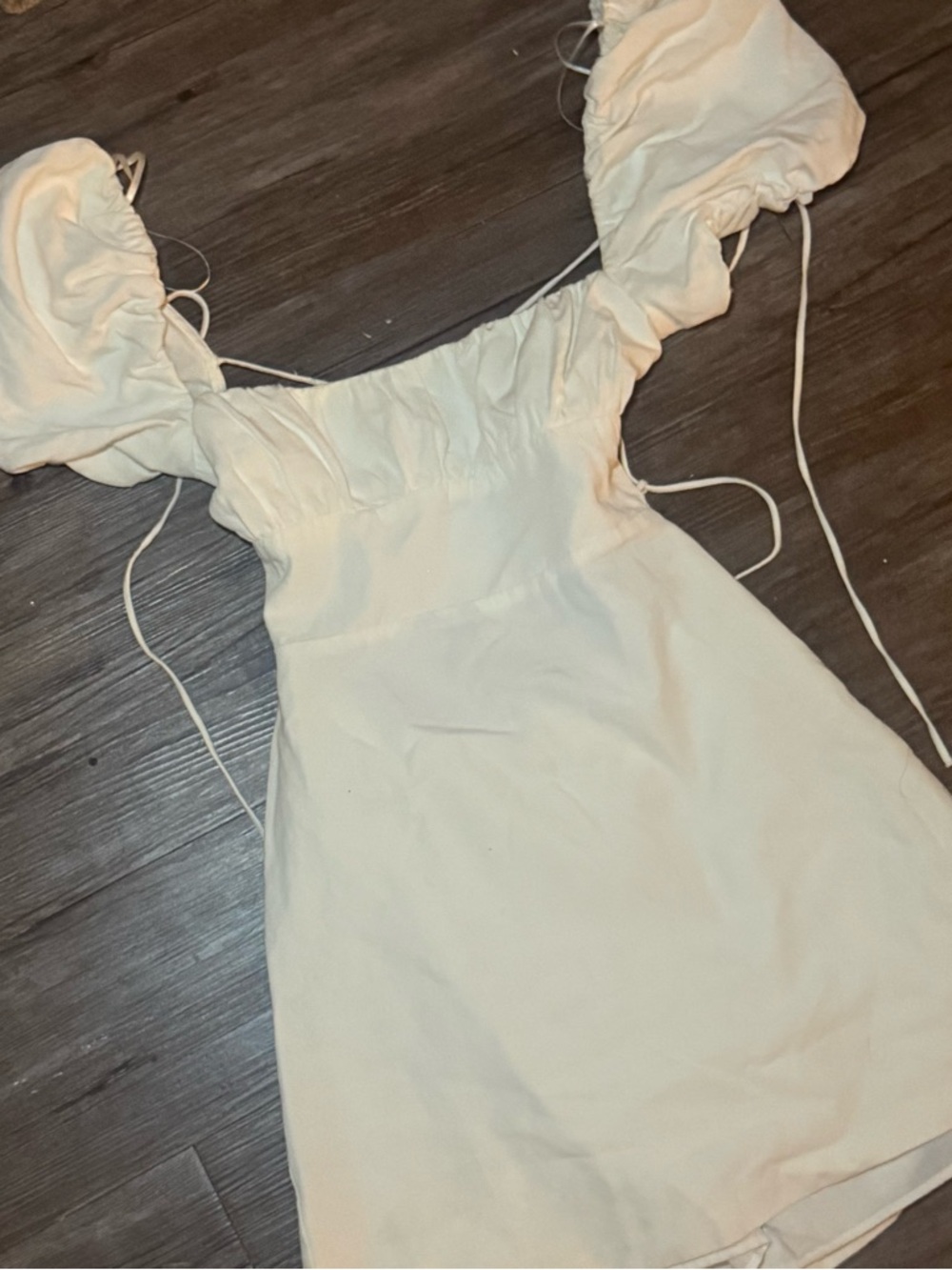 Zara Cream Puff-Sleeve Mini Dress